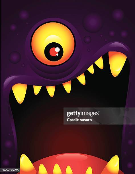 ilustraciones, imágenes clip art, dibujos animados e iconos de stock de ilustración vectorial de monster con boca abierta - ojos abiertos