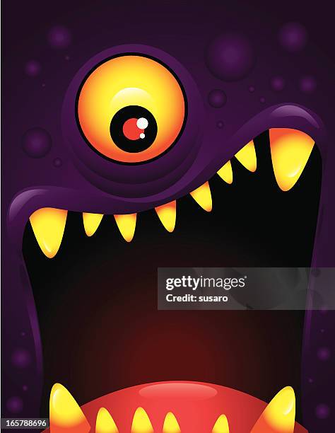 stockillustraties, clipart, cartoons en iconen met vector illustration of monster with open mouth - hoektand dierentand