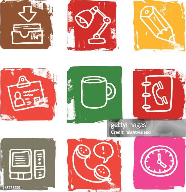 office icon grunge blocks - empty tray stock illustrations