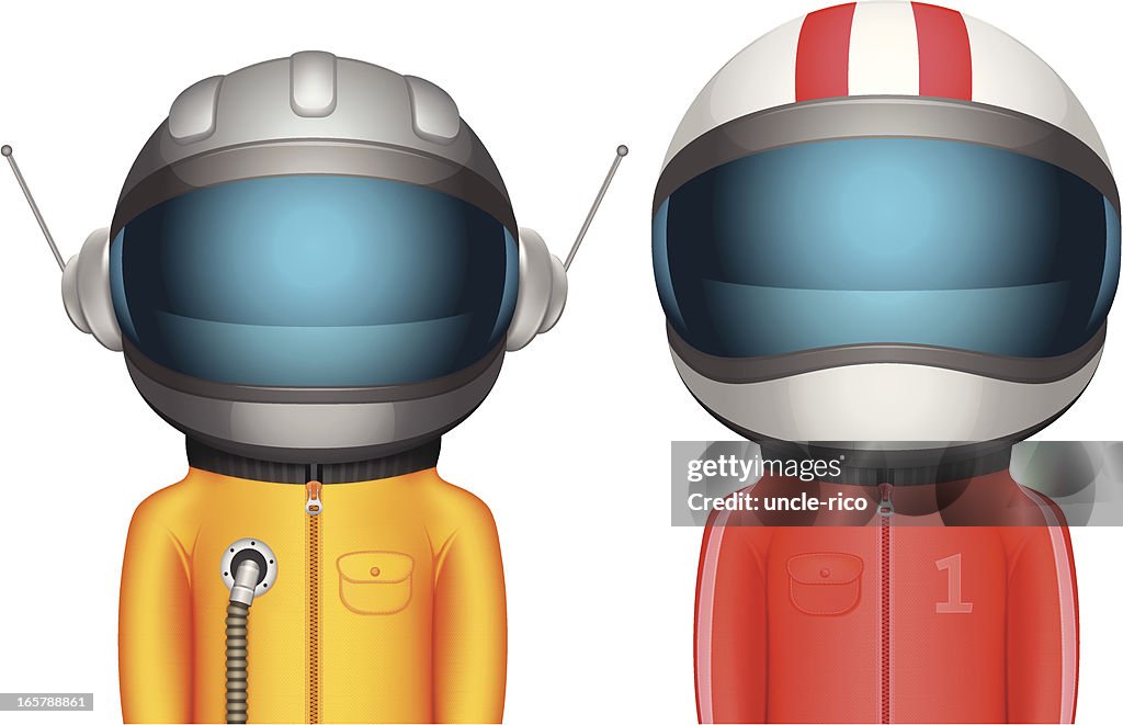 Cartoon Astronaut and Racer characters