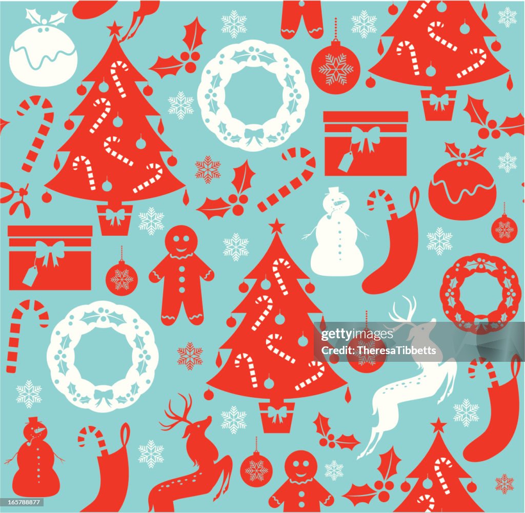 Seamless pattern featuring various Christmas graphic icons