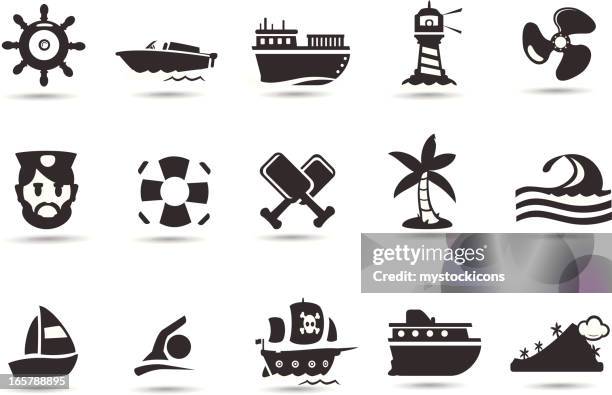 shipping icon set - lighthouse waves stock illustrations