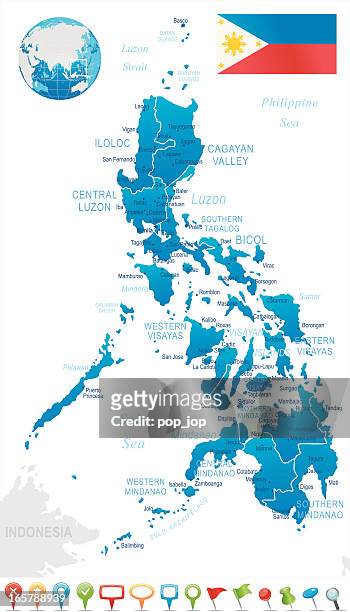 philippines - regions, cities and navigation icons - philippines national flag stock illustrations