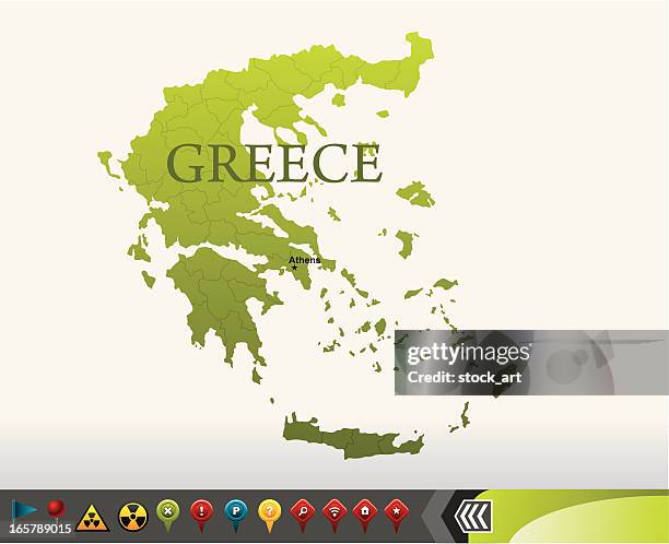 greece map with navigation icons - aegean sea stock illustrations