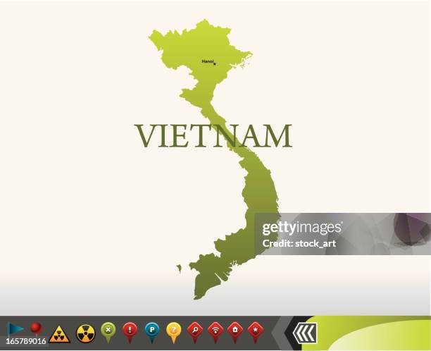 vietnam map with navigation icons - cong stock illustrations