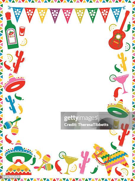 mexican party frame - mexican hat stock illustrations