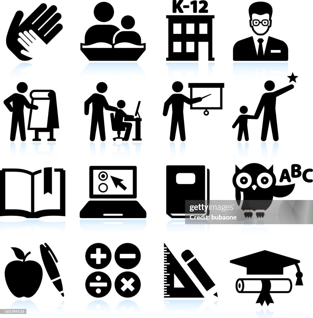 Tutoring and education black & white vector icon set