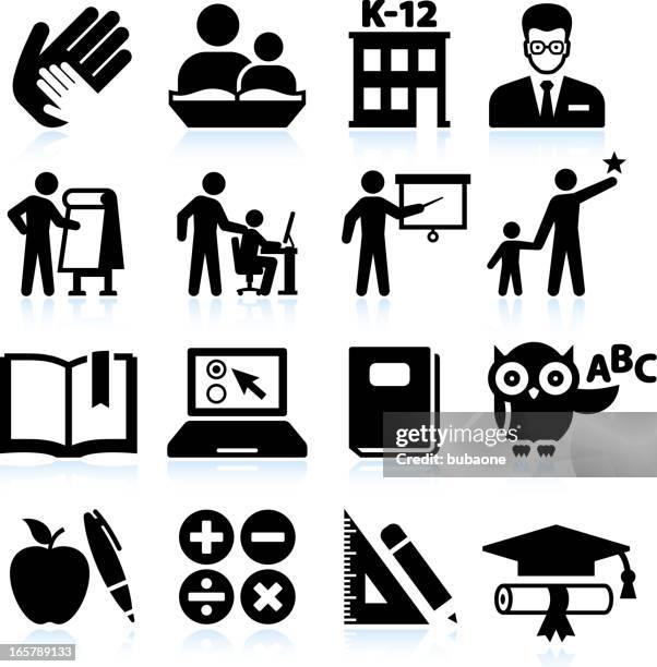 tutoring and education black & white vector icon set - nursery school child stock illustrations