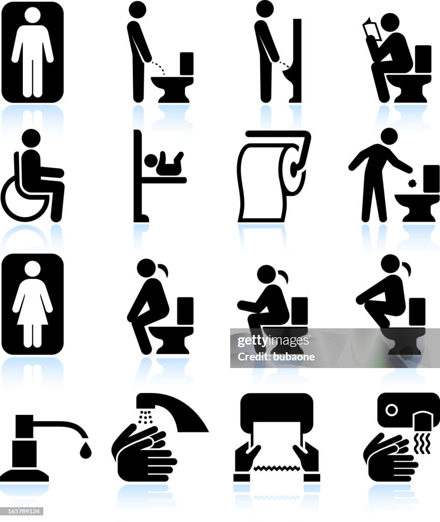 Restroom bathroom Amenities and Signs black & white icon set
