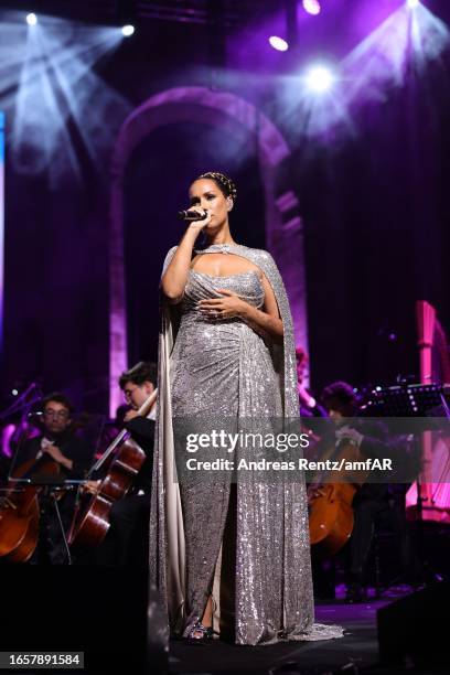 Leona Lewis performs on stage at the amfAR gala Venezia 2023 presented by Mastercard and Red Sea International Film Festival on September 03, 2023 in...