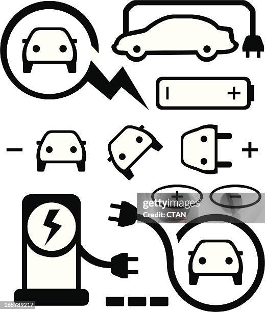 set of various electric car icons - animals charging stock illustrations