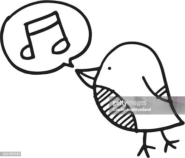 little bird with musical note and speech bubble - birdsong stock illustrations