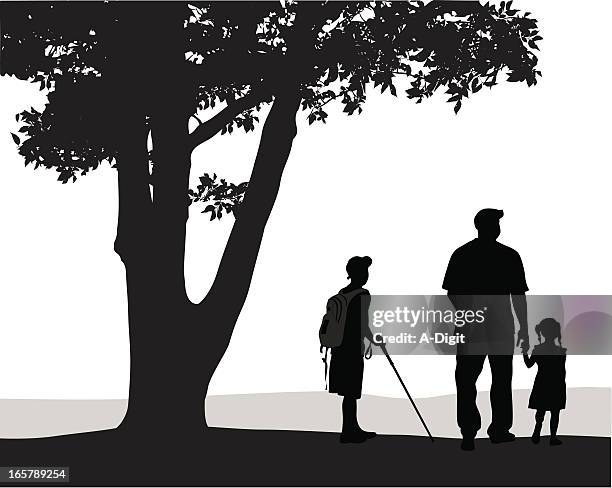 family outdoors vector silhouette - family hiking stock illustrations