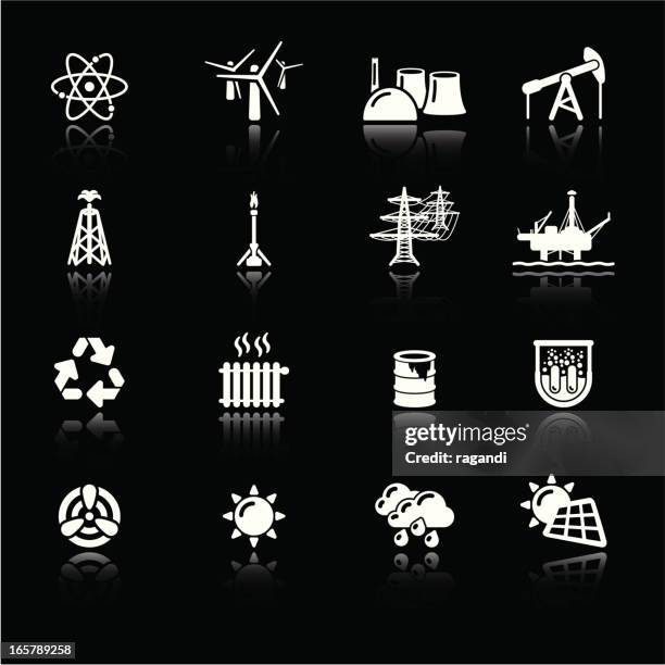 power generation icons | simple white - offshore platform drilling rig stock illustrations