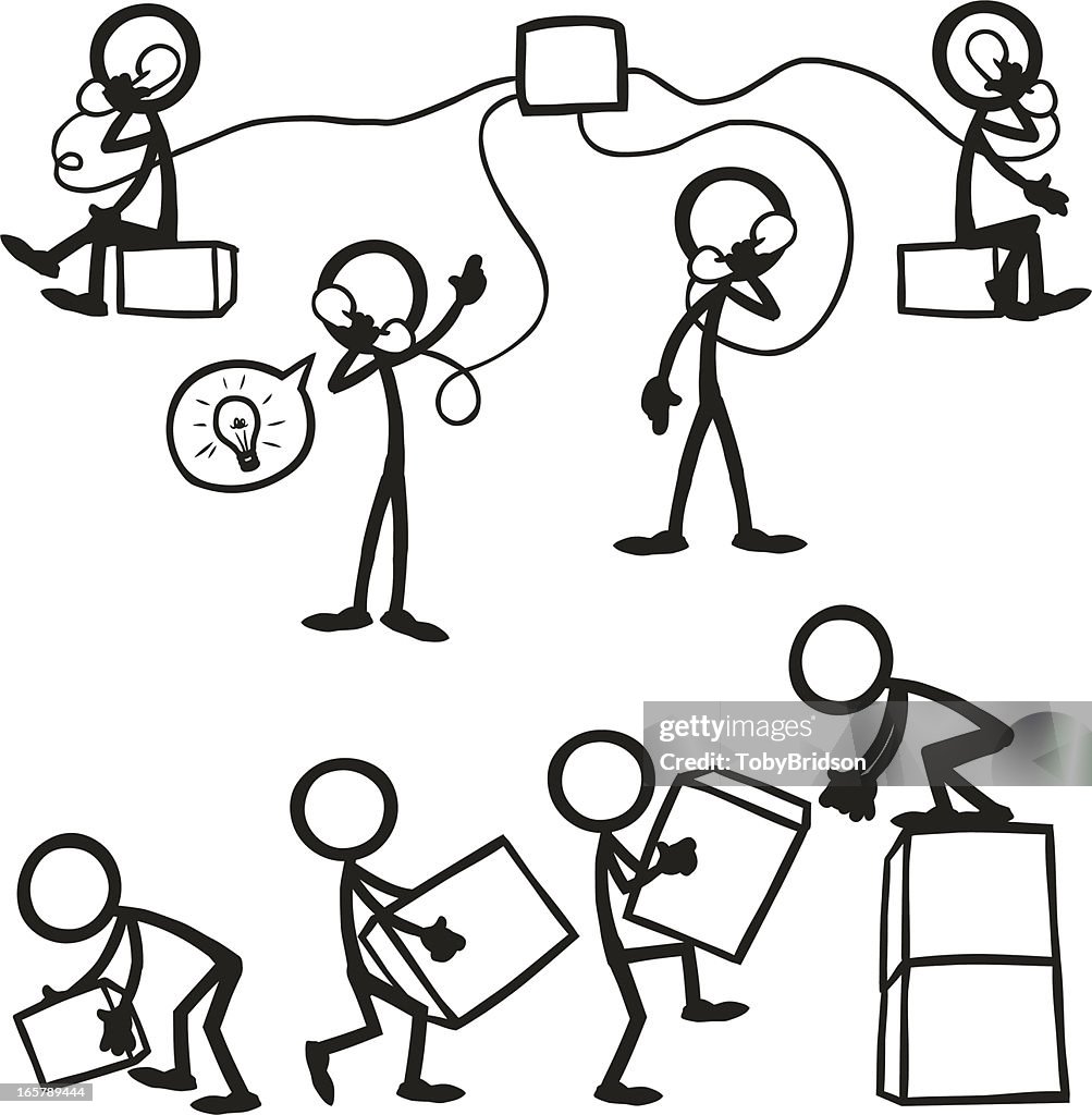 Stick Figure People Business Working Together