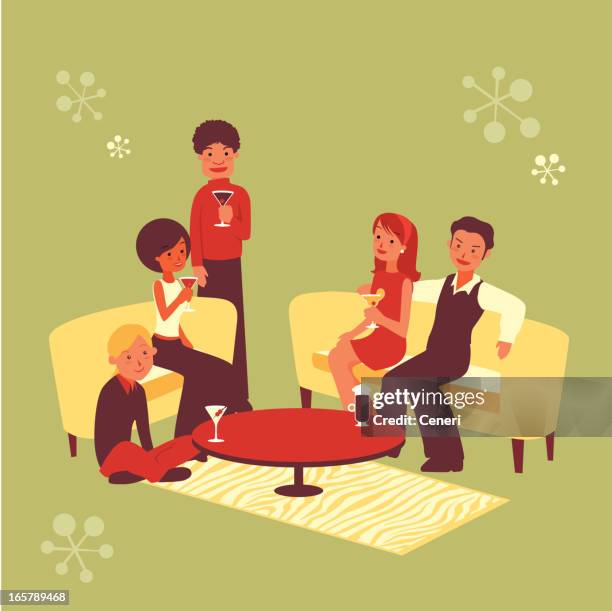kitschy group - vintage cocktail party stock illustrations