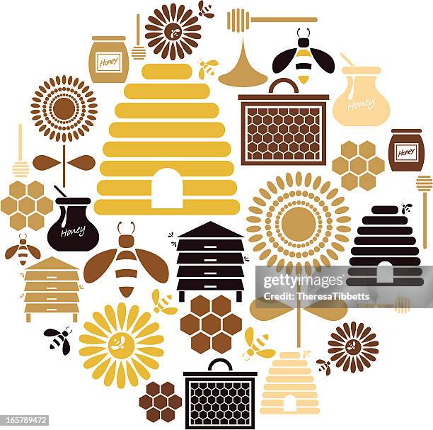 illustrazioni stock, clip art, cartoni animati e icone di tendenza di set di icona di miele - api