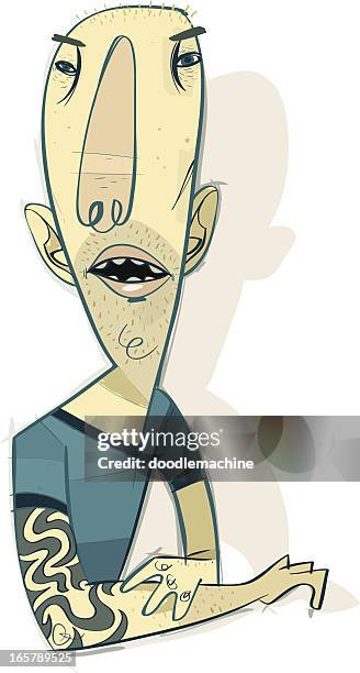 guy, mit tattoo-druck - buzz cut stock-grafiken, -clipart, -cartoons und -symbole