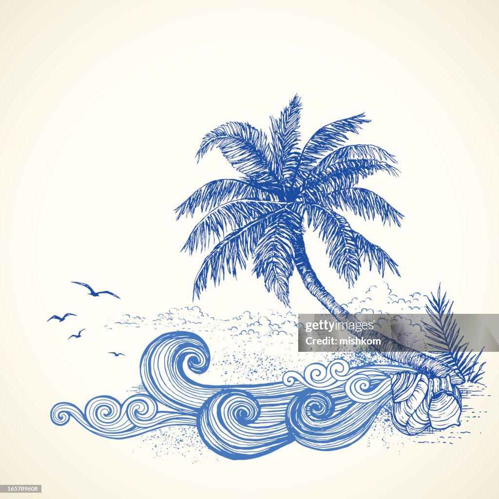 Tropical Beach Drawing