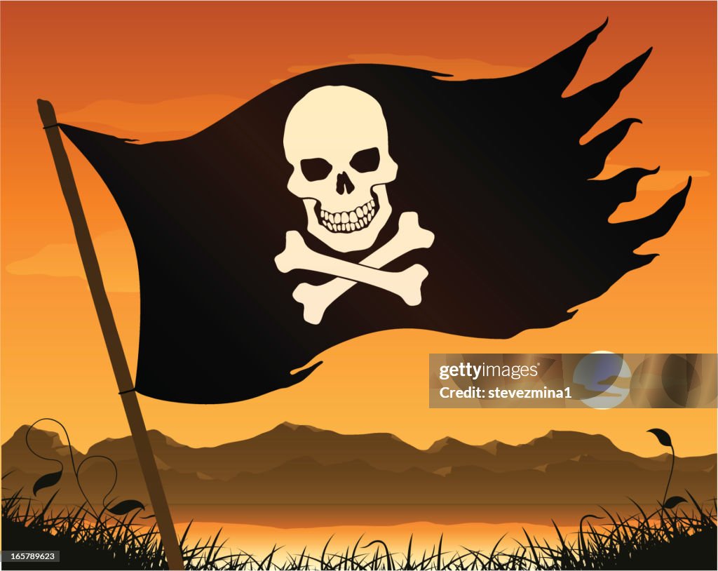 Pirate Flag at Sunset