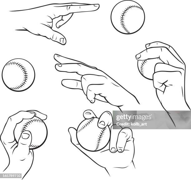 illustrazioni stock, clip art, cartoni animati e icone di tendenza di holding e lanciare una palla da baseball - stringere tenere