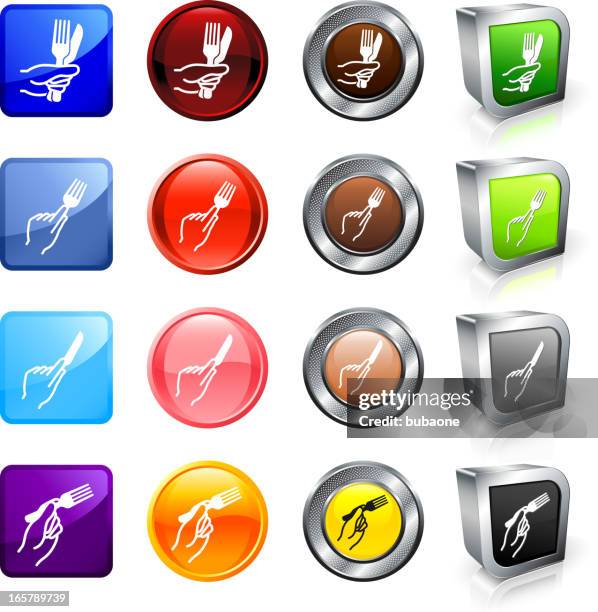 using utensils royalty free vector button set - holding fork stock illustrations