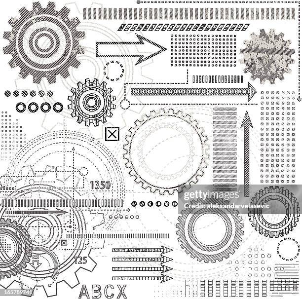 grunge technical drawing elements - great depression stock illustrations