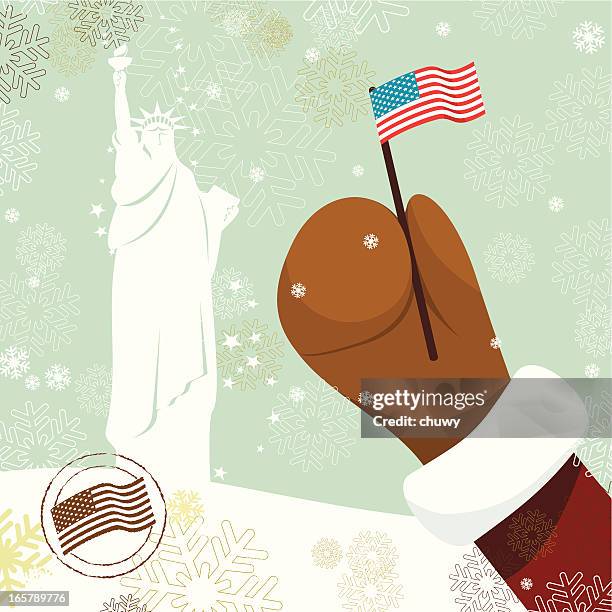santa`s postcard from usa - winter gloves background stock illustrations