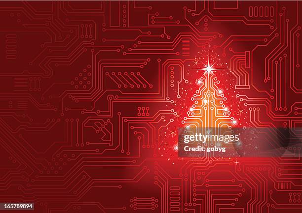 technology christmas - christmas tree stock illustrations