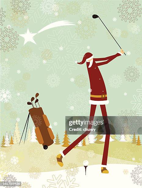 illustrazioni stock, clip art, cartoni animati e icone di tendenza di santa gioca a golf - snow ball