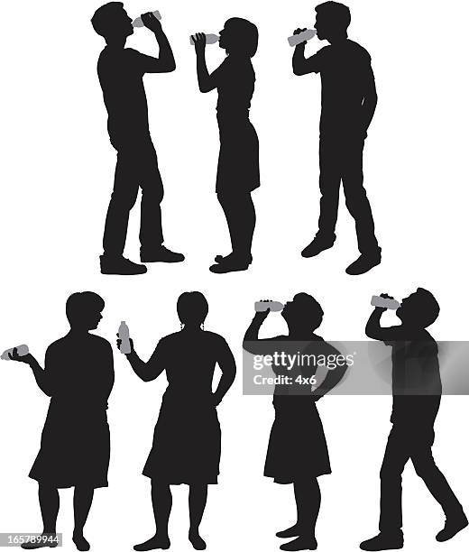 silhouette of people drinking - holding soda clip art stock illustrations