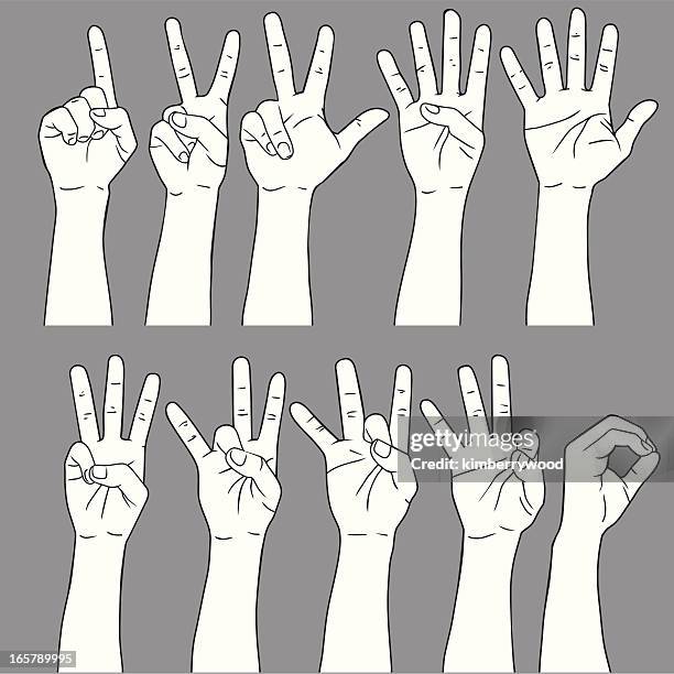 illustrazioni stock, clip art, cartoni animati e icone di tendenza di numero di lingua - dito della mano