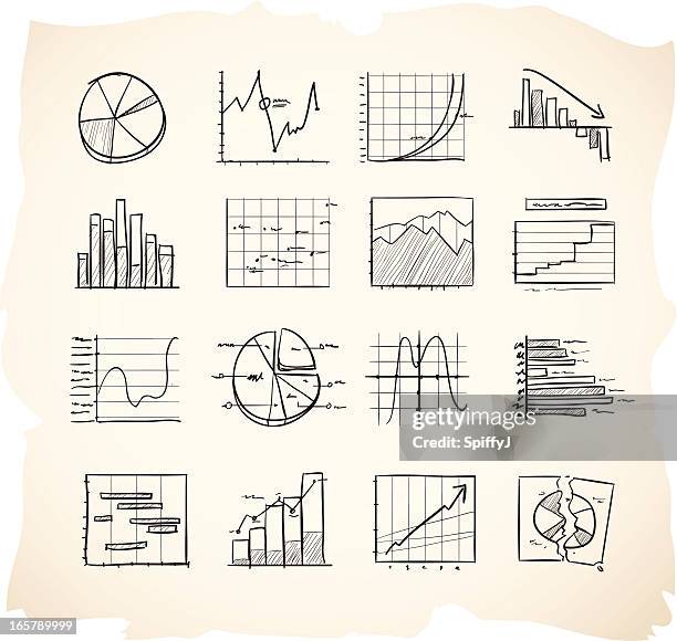 sketch icons charts and graphs - financial growth stock illustrations