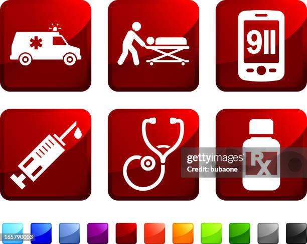 ilustraciones, imágenes clip art, dibujos animados e iconos de stock de los servicios de emergencia sin royalties de vector icon set pegatinas - reanimación cardiopulmonar