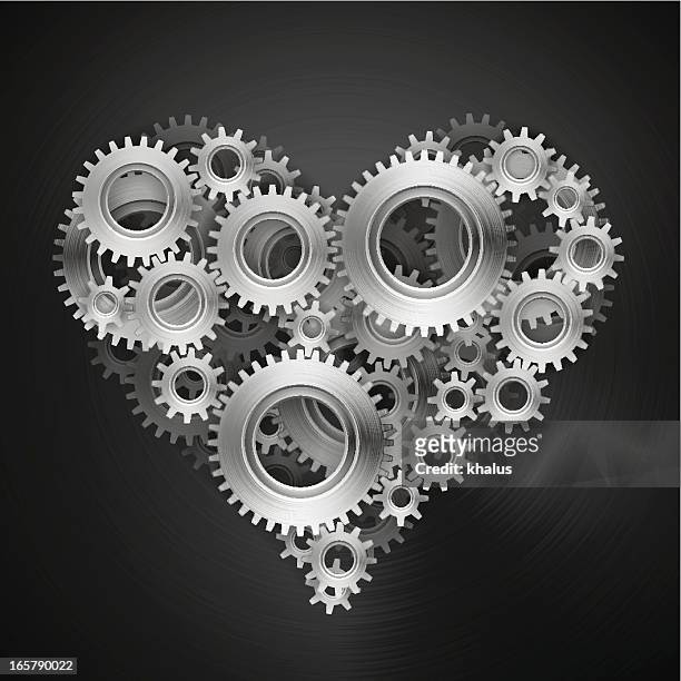 heart made out of working gears  - brushed steel stock illustrations