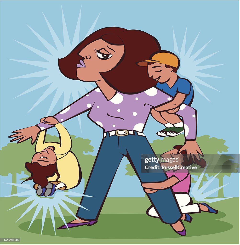 Mom or teacher with children
