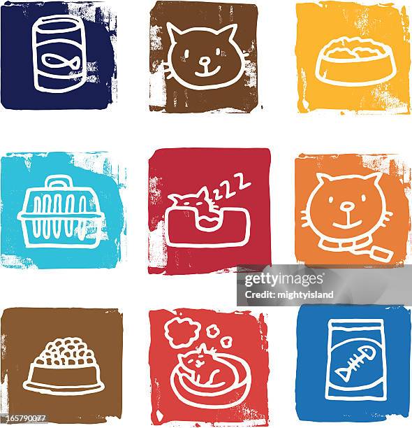 ilustrações de stock, clip art, desenhos animados e ícones de blocos de ícones de gato - cat food