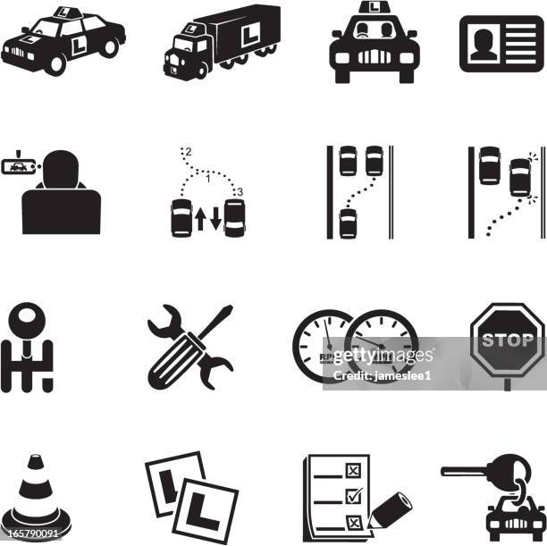learner driver icons - driving lessons l plate stock illustrations
