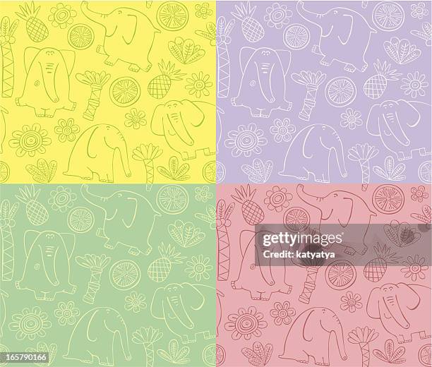 outline pattern of elephants - cartoon characters with big noses 幅插畫檔、美工圖案、卡通及圖標