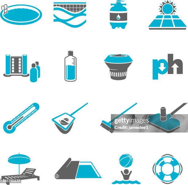 swimming pool maintenance icon set - broom icon stock illustrations