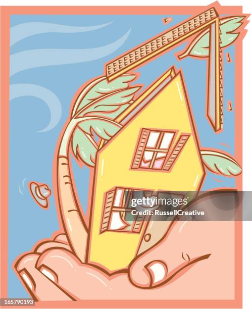 hurricane or tornado protection - broken window stock illustrations