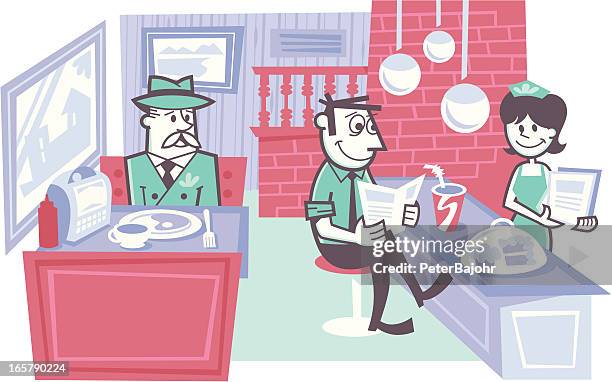 diner scene - restaurant-waiter-uniform stock illustrations