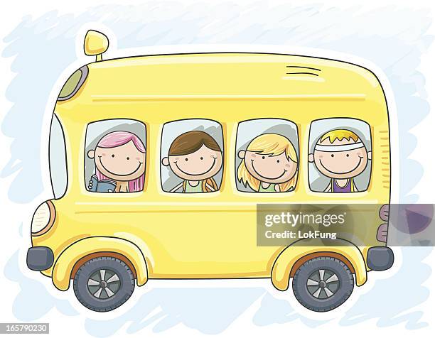 kids in school bus - mini bus stock-grafiken, -clipart, -cartoons und -symbole