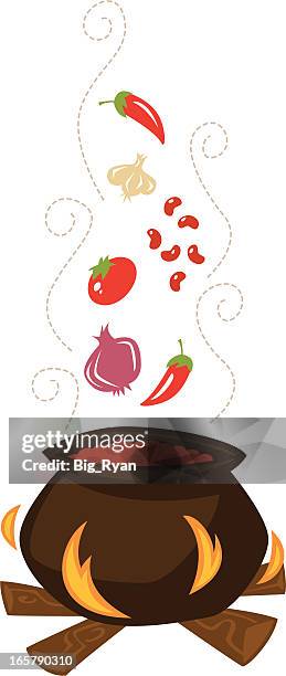 retro chili pot - bean chilli stock illustrations