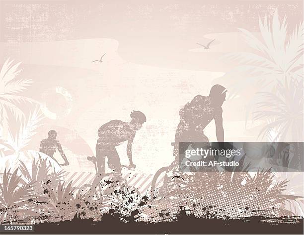 bikers in tropical landscape - man scratching stock illustrations