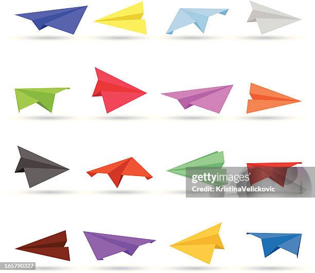 illustrations, cliparts, dessins animés et icônes de avion en papier set - origami