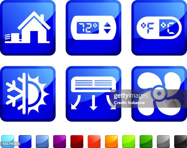 house heating and cooling system vector icon set stickers - ceiling fan stock illustrations