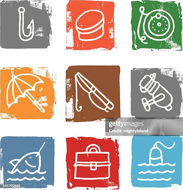 fishing icon blocks - fishing float stock illustrations
