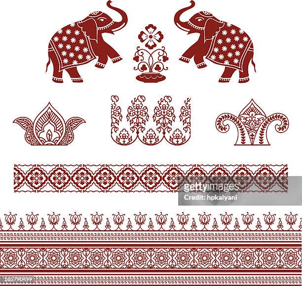 mehndi ornaments - asian elephant stock illustrations