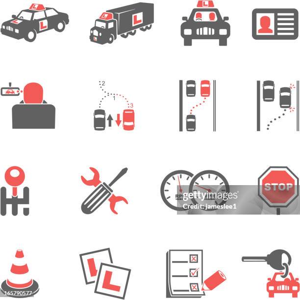 driving lessons icons - rear view mirror stock illustrations